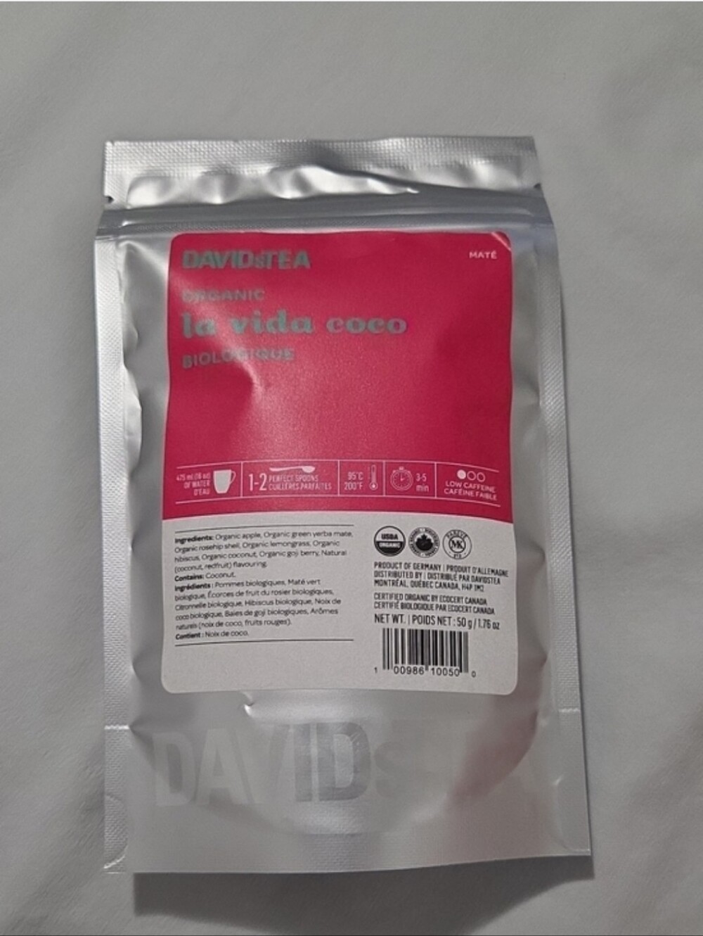 2/$20 New! Sealed! Davidstea LA VIDA COCO Looss Leaf Tea 50g Davidstea